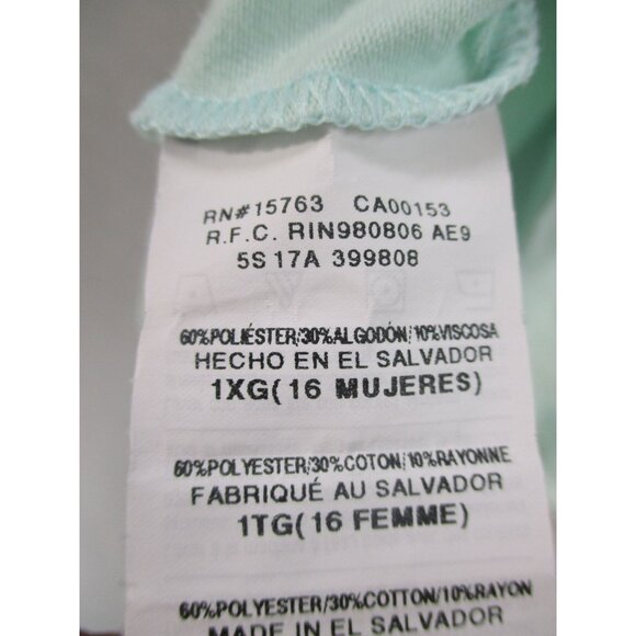 Just My Size Soft Mint Gathered Neck Plus Size Womens Top 16W Short Sleeve - Picture 6 of 8